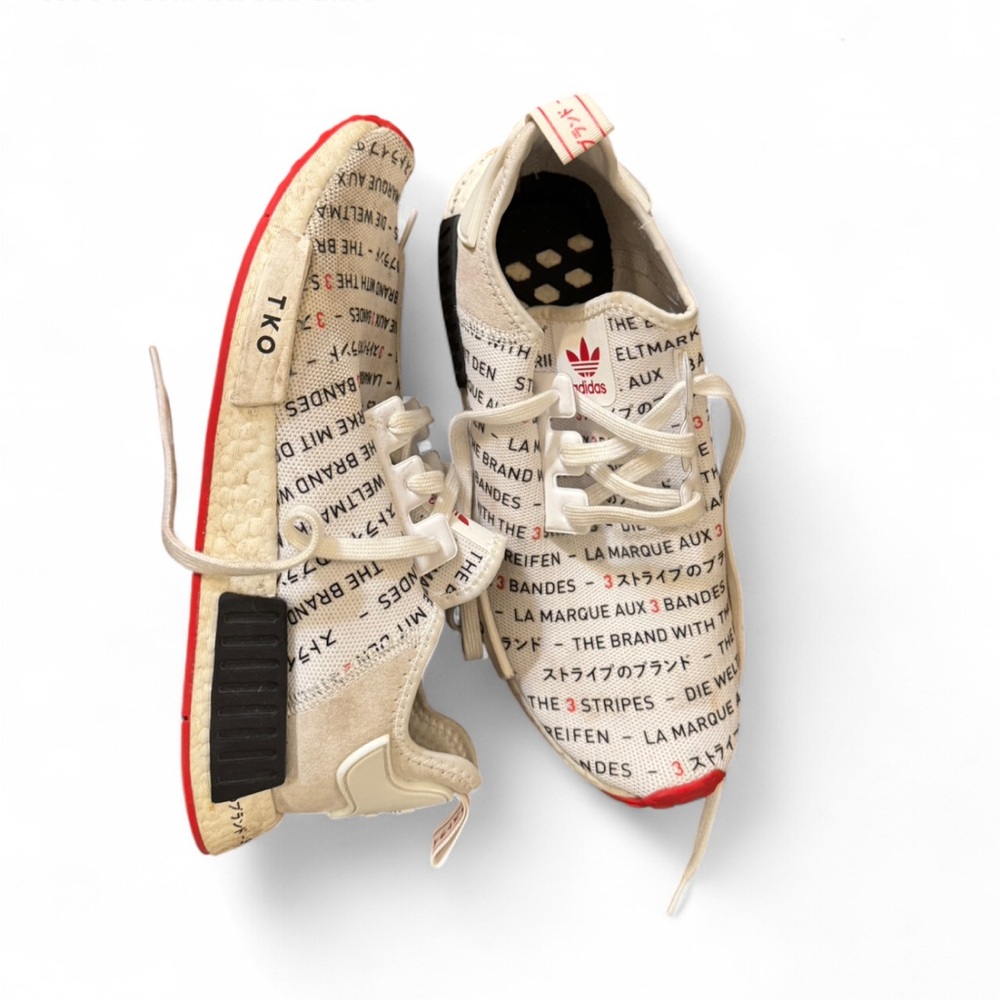 Adidas White and Red NMD TKO Sneakers